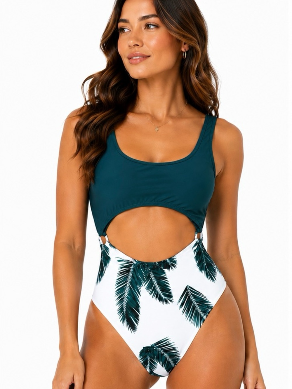 Teal & White Palm-Print One-Piece Swimsuit